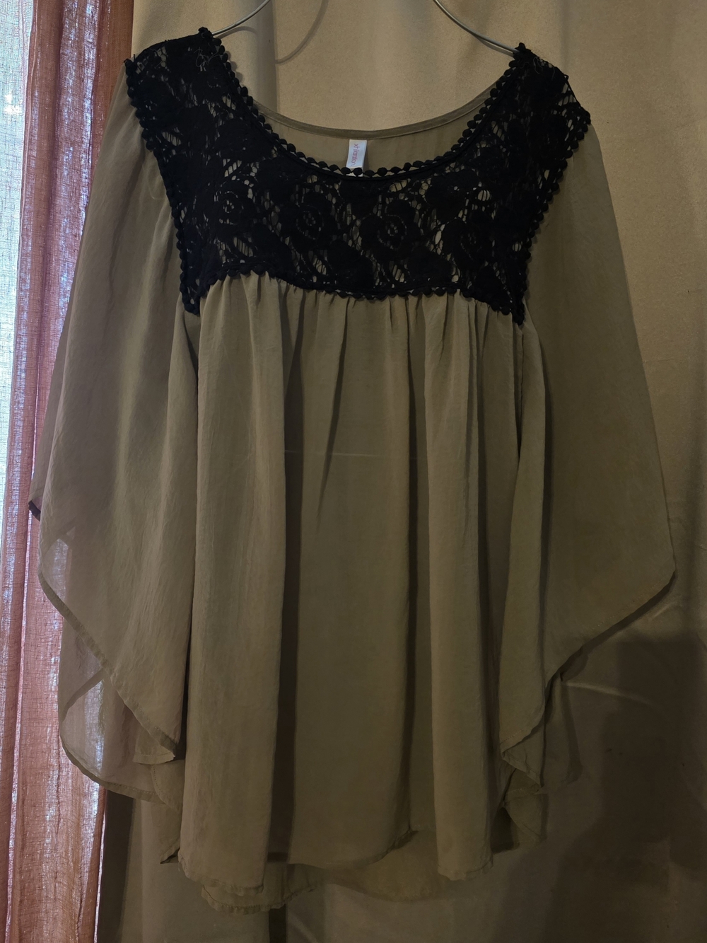 Xhilaration Olive Tunic with Black Lace Yoke